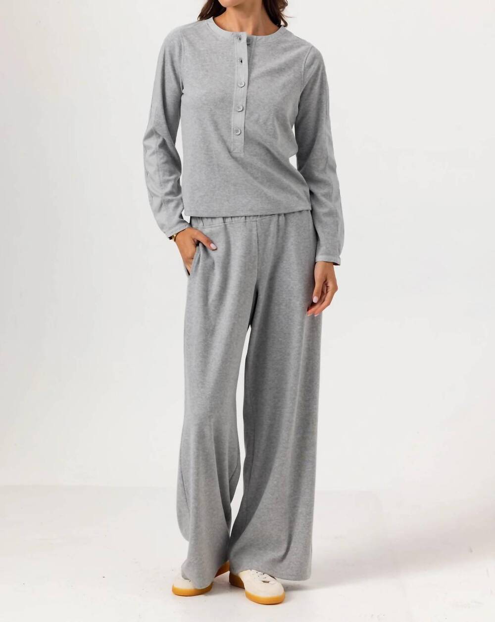 NEW SUNDAYS sana cotton pullover top in fog heather